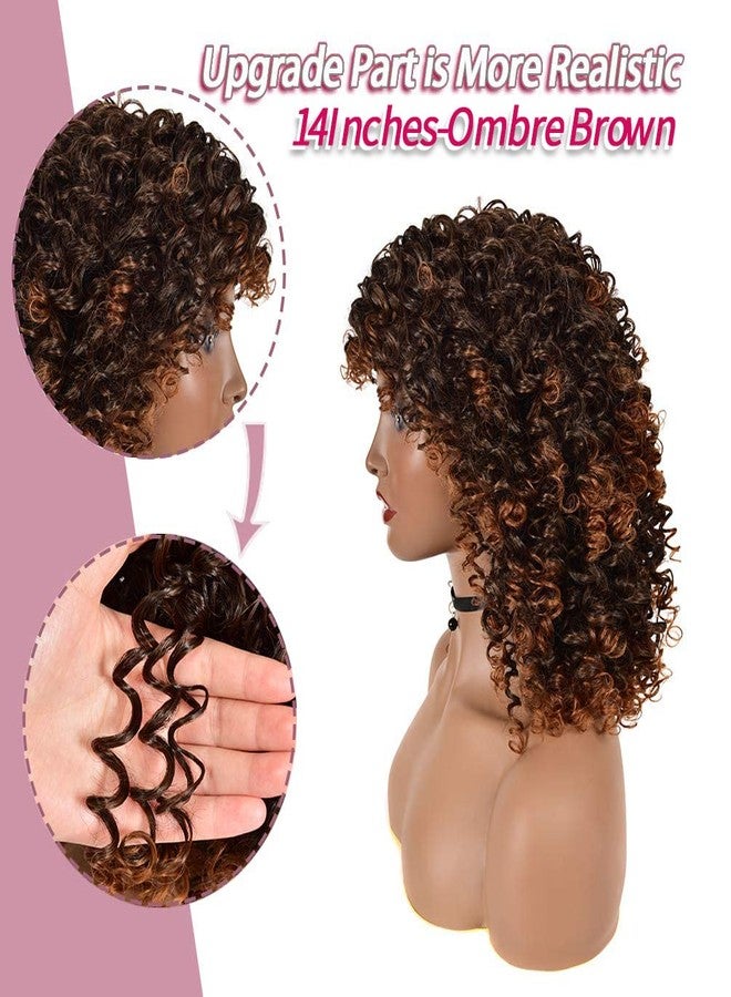rosmile Curly Wigs for Black Women - Ombre Brown Synthetic African American Full Kinky Curly Afro Hair Wig with Bangs - Image 4