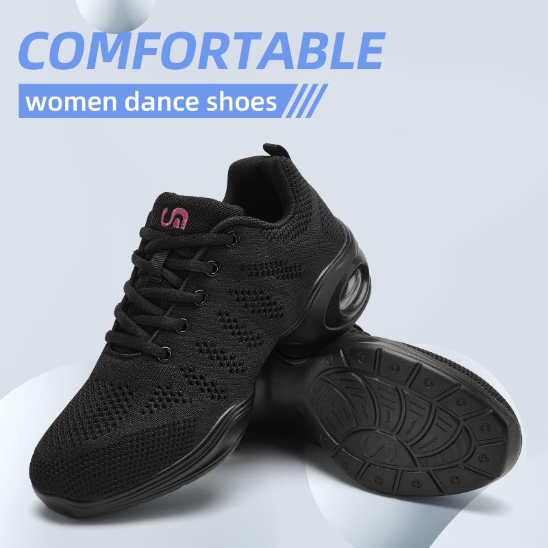 PPQ Dance Shoes for Women Jazz Shoes Women Dance Sneakers Breathable Air Cushion Split Sole Athletic Walking Dance Shoes A Black,9.5 - Image 5