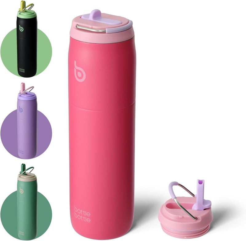 bottle bottle زجاجة زجاجة 32 أونصة زجاجة ماء من الفولاذ المقاوم للصدأ مع غطاء قشة - غروب الشمس الوردي - Image 1