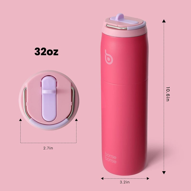 bottle bottle زجاجة زجاجة 32 أونصة زجاجة ماء من الفولاذ المقاوم للصدأ مع غطاء قشة - غروب الشمس الوردي - Image 3