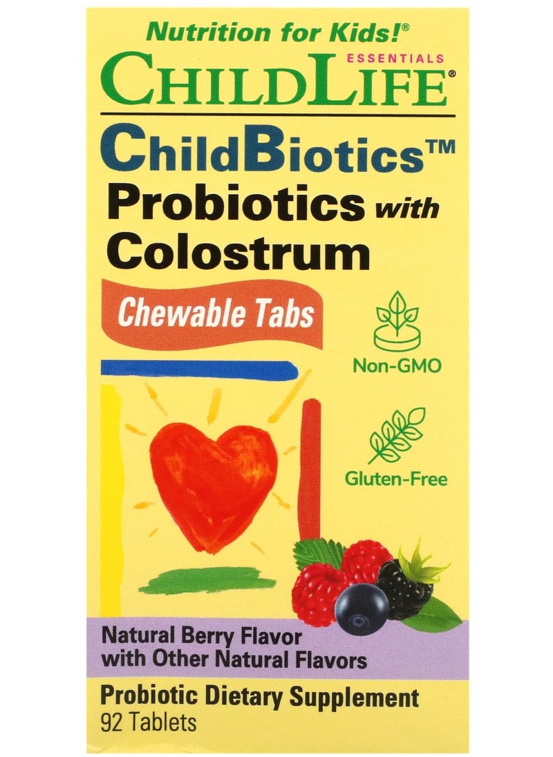 CHILDLIFE ESSENTIALS ChildBiotics, Probiotics with Colostrum, Natural Berry, 92 Tablets 