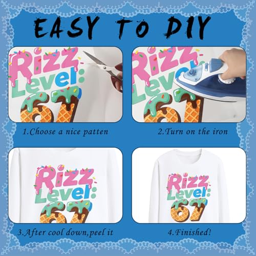 INCOK Iron on Transfers for T-Shirts - 30 Pcs DIY 67 Shirt, Funny DTF Transfers Ready to Press, Colorful Six Seven Iron on Vinyl Design, Heat Transfer Stickers for Clothes Pillows Bag DIY Crafts - Image 5