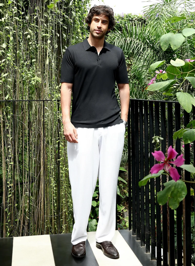 CAHOOT  Men's Onyx Black Seamless Ribbed Polo T-Shirt for Men | Best Price UAE