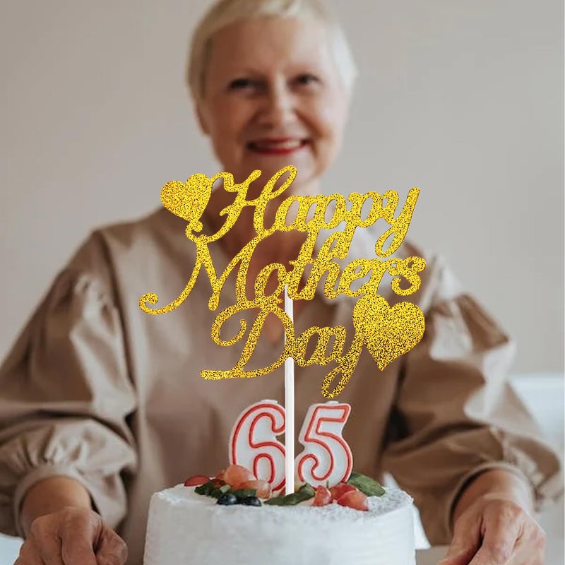 Chewarelly 10 Pack Happy Mothers Day Cake Toppers Set  Glitter Cake Bunting Decor Best Mom Ever Love Mother Cake Picks Party Decorations Supplies(Gold) - Image 4