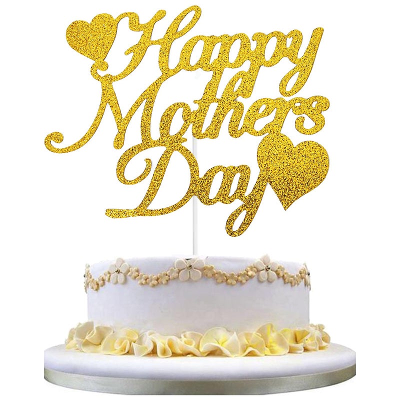 Chewarelly 10 Pack Happy Mothers Day Cake Toppers Set  Glitter Cake Bunting Decor Best Mom Ever Love Mother Cake Picks Party Decorations Supplies(Gold) - Image 1
