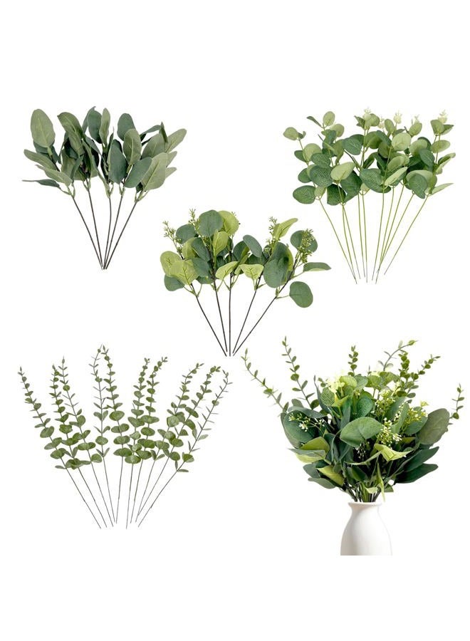 Holyenten 30 Pcs Eucalyptus Stems Bulk, 4 Kinds Mixed Artificial Silver Dollar Eucalyptus Greenery Branches for Wedding Centerpieces, Floral Arrangements, Vase Bouquet Home Decor - Image 1