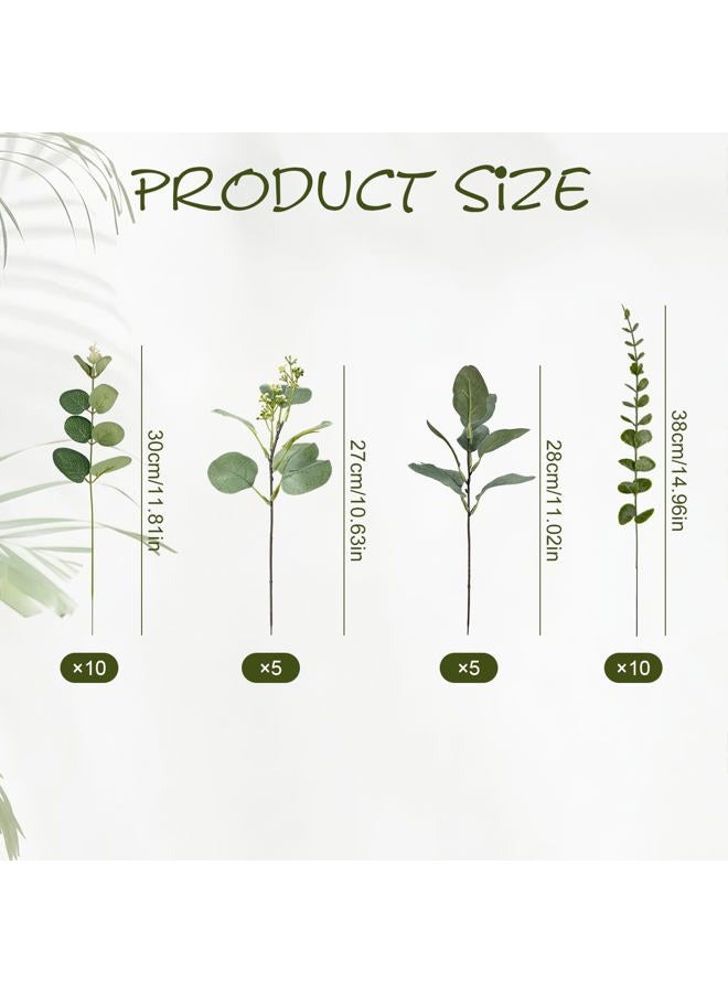 Holyenten 30 Pcs Eucalyptus Stems Bulk, 4 Kinds Mixed Artificial Silver Dollar Eucalyptus Greenery Branches for Wedding Centerpieces, Floral Arrangements, Vase Bouquet Home Decor - Image 2
