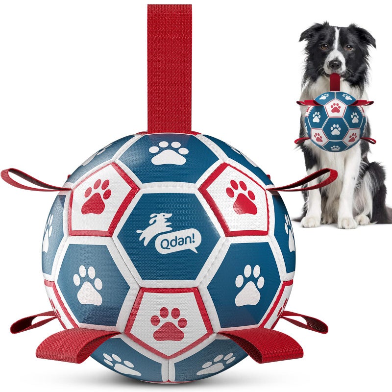 QDAN Dog Balls, World Cup Soccer Ball with Straps, Durable Herding Balls for Small Medium Pet, Puppy Birthday Gifts, Dog Water Toy, Pet Toys Puppy Ball (6 Inch) - Image 1