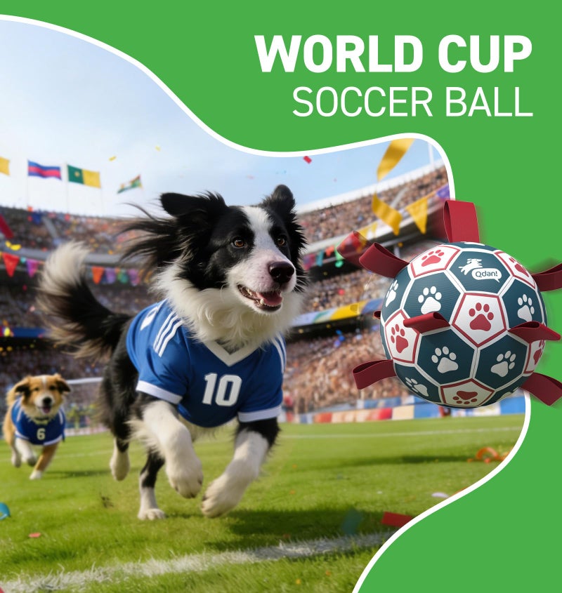 QDAN Dog Balls, World Cup Soccer Ball with Straps, Durable Herding Balls for Small Medium Pet, Puppy Birthday Gifts, Dog Water Toy, Pet Toys Puppy Ball (6 Inch) - Image 3