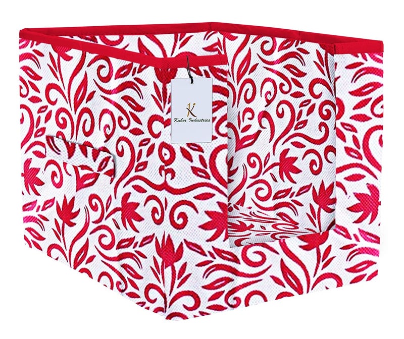 Kuber Industries Leaf Printed 2 Piece Non Woven Shirt Stacker Wardrobe Organizer Set Pink Red CTKTC35067 - Image 3