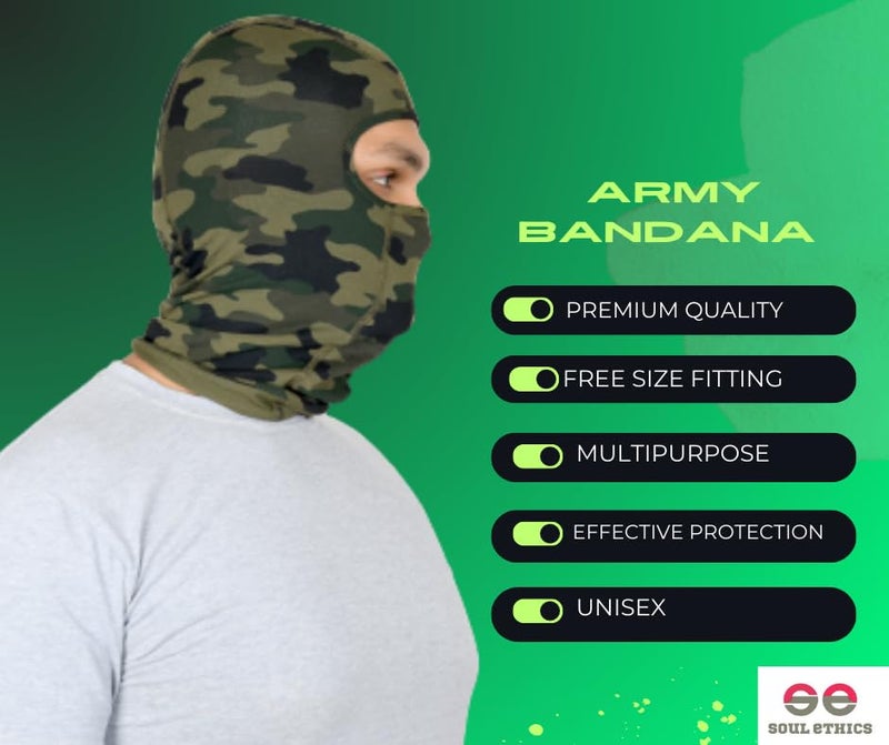 SOUL eTHICS SOULETHICS Breathable Pure Cotton Summer Full Face Mask for Biker, Face Protection Mask, Summer Face Cover, Winter, Dust Protection Mask, Helmet Mask for Bikers (Full Army Print Mask) - Image 2
