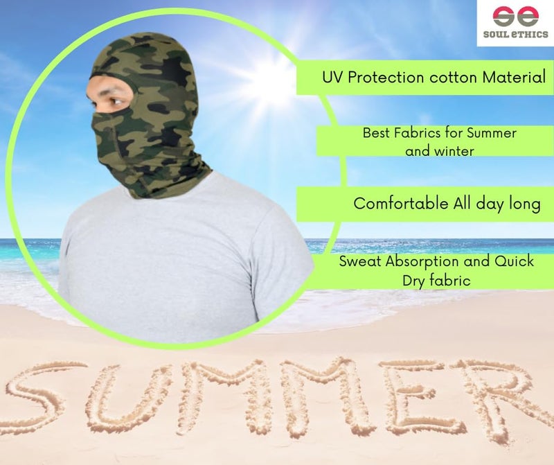 SOUL eTHICS SOULETHICS Breathable Pure Cotton Summer Full Face Mask for Biker, Face Protection Mask, Summer Face Cover, Winter, Dust Protection Mask, Helmet Mask for Bikers (Full Army Print Mask) - Image 5