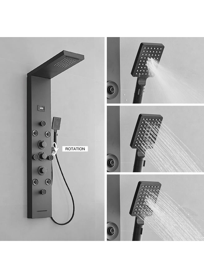 BWE Shower Panel Rainfall Waterfall with Handheld Shower Matte Black 6 in 1 Stainless Steel Shower Tower Panel System Massage Body Jets with Bath Spout Water Temperature Display Wall Mount - Image 4