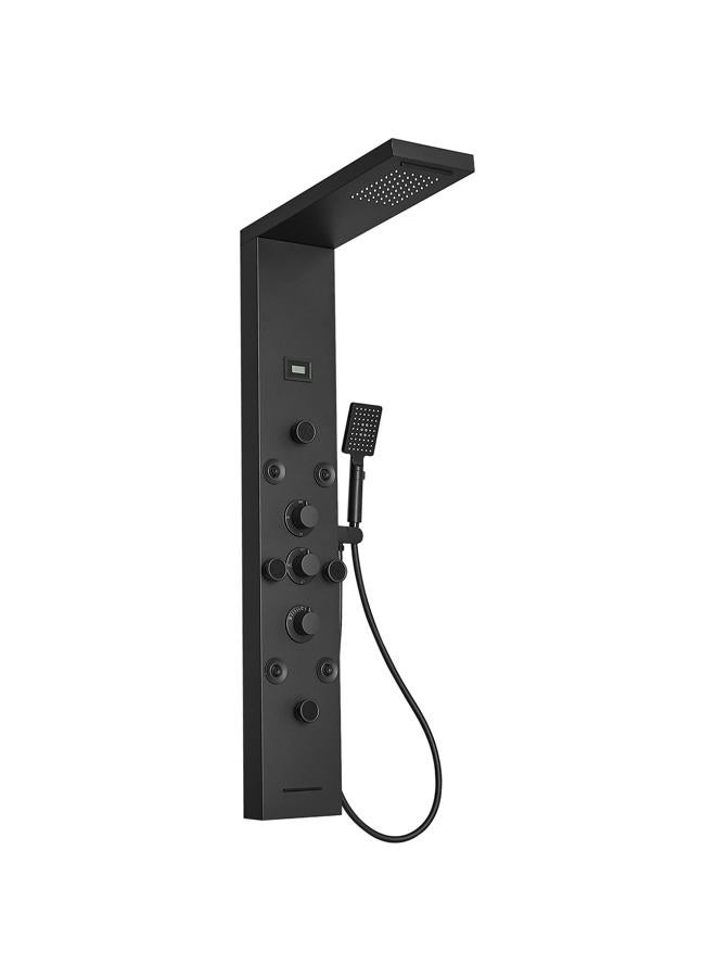 BWE Shower Panel Rainfall Waterfall with Handheld Shower Matte Black 6 in 1 Stainless Steel Shower Tower Panel System Massage Body Jets with Bath Spout Water Temperature Display Wall Mount - Image 1
