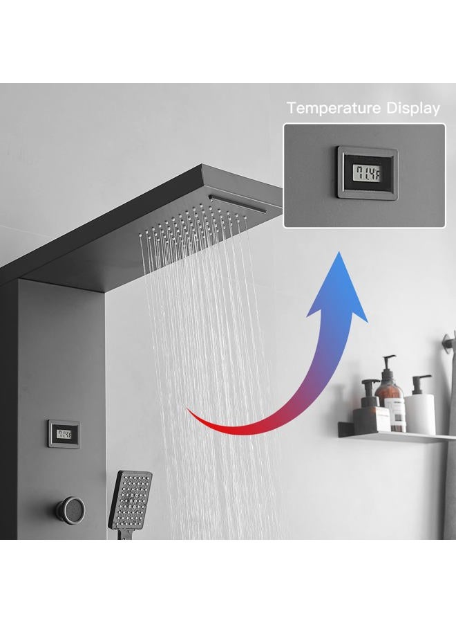 BWE Shower Panel Rainfall Waterfall with Handheld Shower Matte Black 6 in 1 Stainless Steel Shower Tower Panel System Massage Body Jets with Bath Spout Water Temperature Display Wall Mount - Image 3