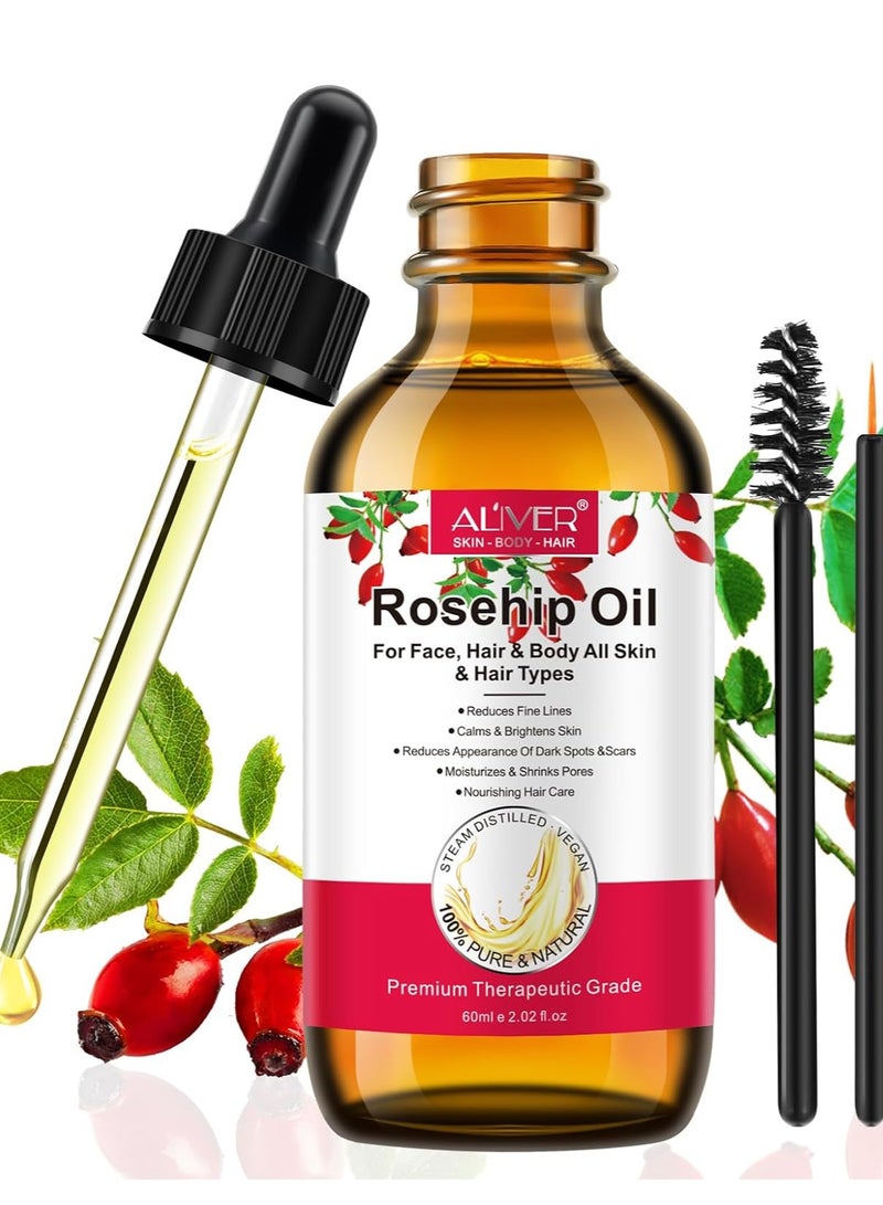 ALIVER Rosehip Oil 60ml, 100% Pure Rosehip seed Oil for Face with Vitamin C, Cold Pressed Rose hip Oil Organic for Stretch Marks,Hair,Skin,Fine Lines & Wrinkles - Image 4