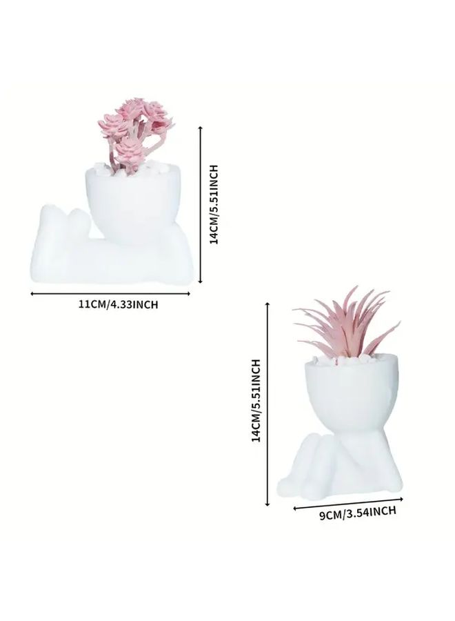2pcs Pink Artificial Succulent Plants With Stand For Office Decor - Image 3