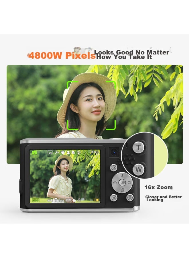 Caizu Dual Rear Cameras 6400w Pixel Student Digital Camera Selfie Vlog Campus Mini Compact Camera Replacement For Ccd Uploadable To Smartphone Camera 128gb - Image 2