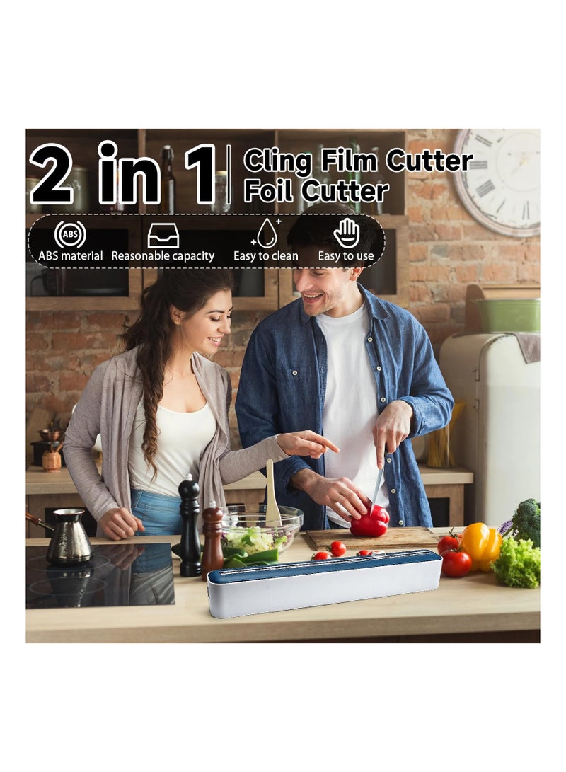 SYOSI Cling Film and Foil Cutter, 2 in 1, Food Wrap Dispenser with Magnetic Suction, Adjustable Storage and Cutting Box, for Cling Film, Tin Foil, Home Kitchen, Restaurant, Cutter wall Mounted (Blue) - Image 4