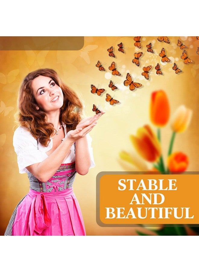 Chuangdi Feather Monarch Butterfly Decorations 3size Artificial Monarch Butterfly 3D Realistic Flying Butterfly Wall Decor for DIY Craft Home Wedding Party Fall Day of The Dead Decor(Orange,48 Pcs) - Image 5