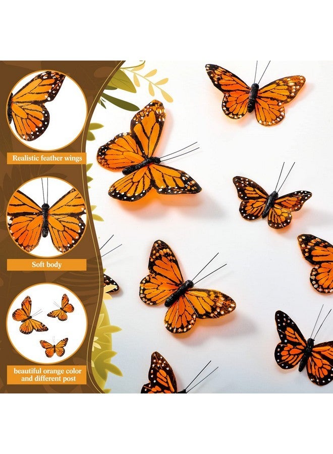 Chuangdi Feather Monarch Butterfly Decorations 3size Artificial Monarch Butterfly 3D Realistic Flying Butterfly Wall Decor for DIY Craft Home Wedding Party Fall Day of The Dead Decor(Orange,48 Pcs) - Image 3