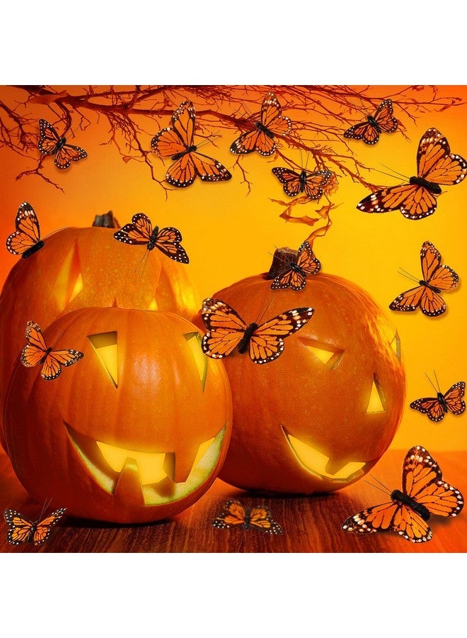 Chuangdi Feather Monarch Butterfly Decorations 3size Artificial Monarch Butterfly 3D Realistic Flying Butterfly Wall Decor for DIY Craft Home Wedding Party Fall Day of The Dead Decor(Orange,48 Pcs) - Image 4