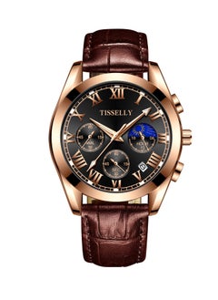 6602 Roman - Rose Gold Case Black Dial Brown Leather Strap