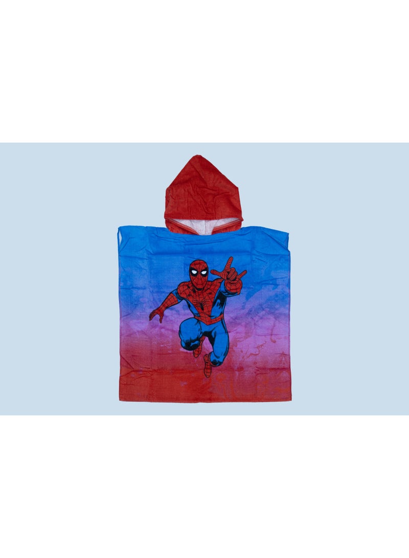 Spiderman Kids Poncho Towel – 100% Cotton Hooded Bath Wrap for Boys – Blue & Red - Image 1