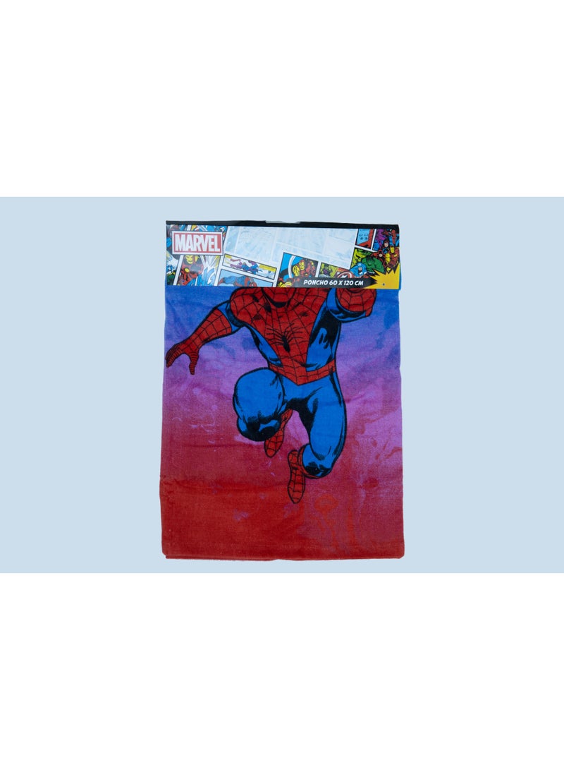 Spiderman Kids Poncho Towel – 100% Cotton Hooded Bath Wrap for Boys – Blue & Red - Image 2