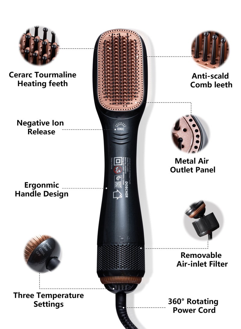 DOSCHER Hair Dryer Brush 1200W Professional Hair Straightener Hot Air Brush Ceramic Blow Dryer and Styler for Smoothing & Drying & Styling - Image 2