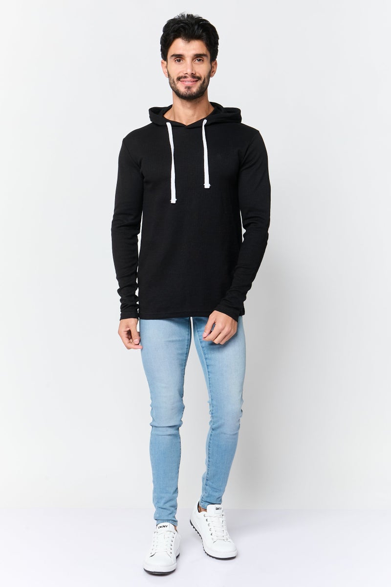 Fleece Factory Men Textured Long Sleeve Hoodie, Black - Image 3