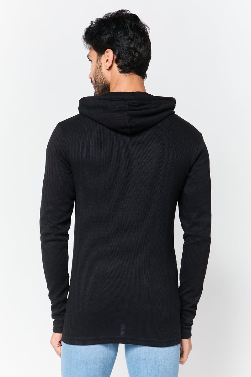 Fleece Factory Men Textured Long Sleeve Hoodie, Black - Image 4