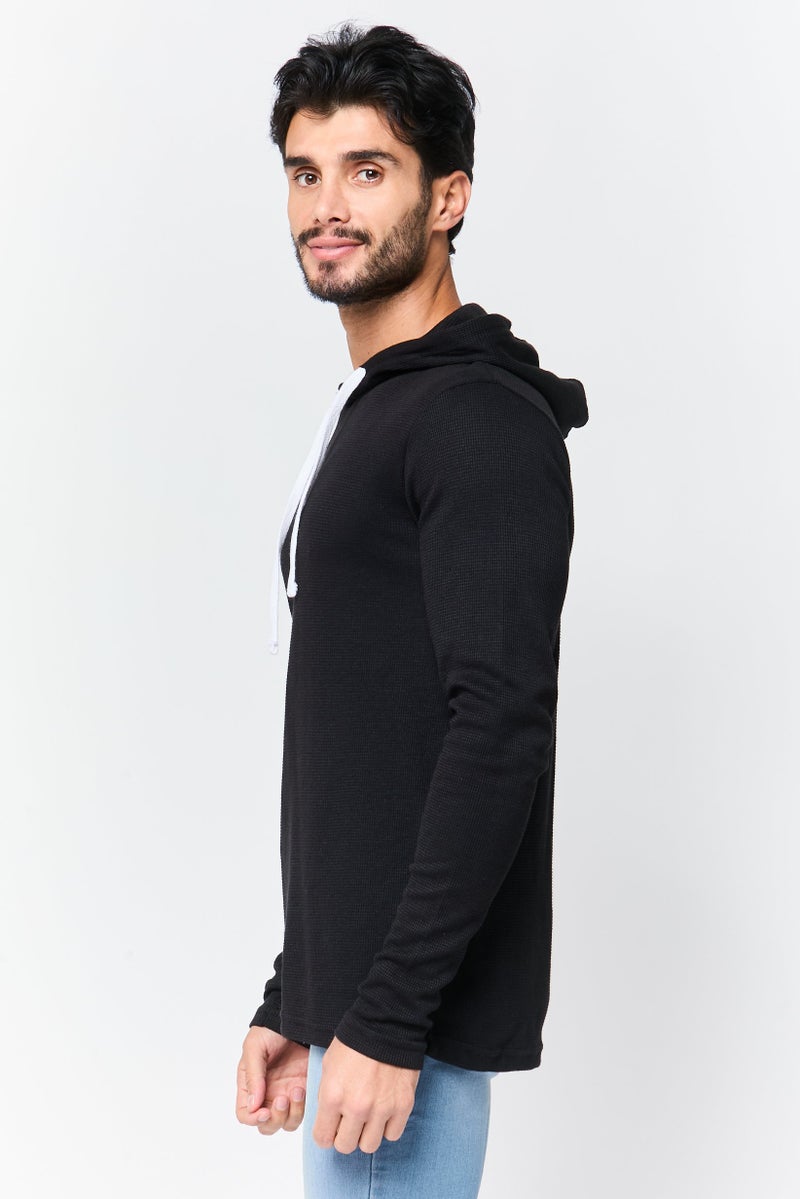 Fleece Factory Men Textured Long Sleeve Hoodie, Black - Image 2