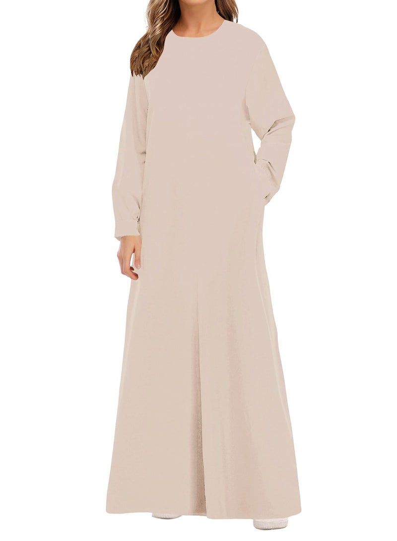 Solid Color Zipper Abaya Muslim Dresses for Women Girls Pockets Islamic Prayer Clothes - Image 1