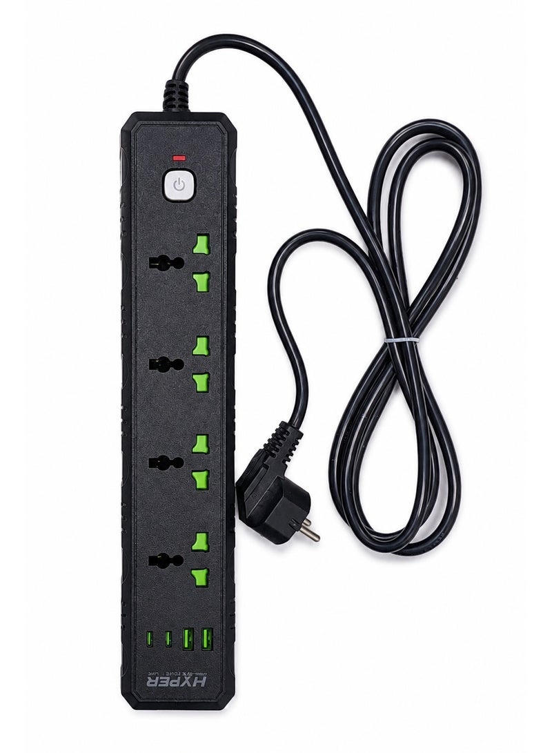 HYPERTECH HYPER Power Strip 4 AC Outlets + 3 USB Ports with 2M Cable & Overheat Protection - Image 4