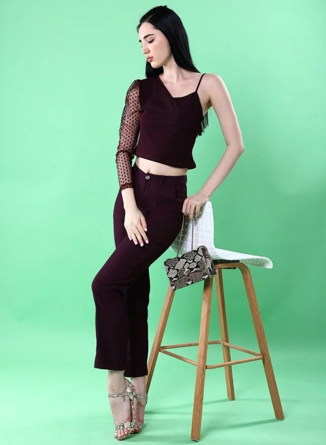 Freehand  Women Regular Fit Solid Asymmetric Neck Long Sleeve Fitted Top  | Best Price UAE