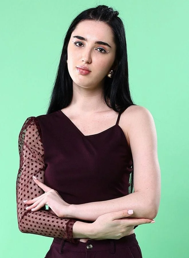 Freehand  Women Regular Fit Solid Asymmetric Neck Long Sleeve Fitted Top  | Best Price UAE