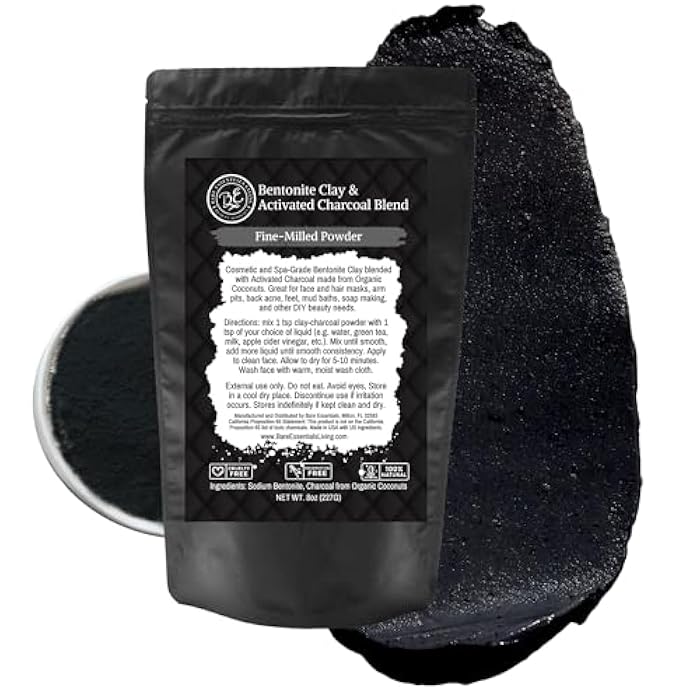 Bare Essentials Living - Bentonite Clay Powder and Activated Charcoal Powder Blend (8oz) Great for Charcoal Face Mask, Facial, Hair Mud Mask, DIY Bentonite Clay Toothpaste, & Charcoal for Soap Making - Image 1