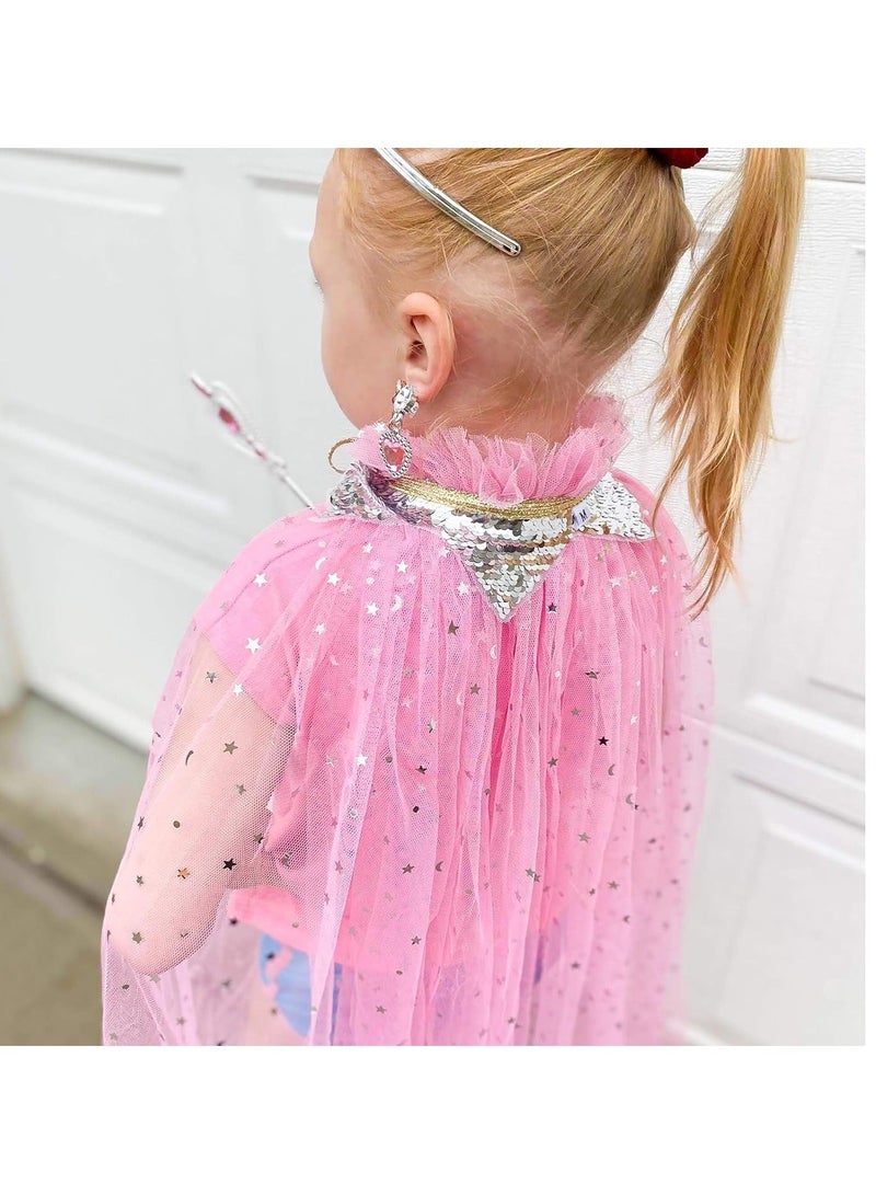 Princess Cape Set 7 Pieces Girls Cloak with Tiara Crown, Wand for Little Dress up, Pink - Image 4