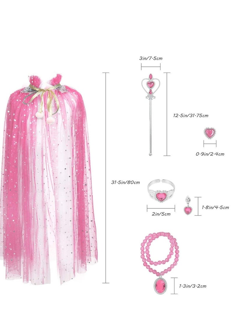Princess Cape Set 7 Pieces Girls Cloak with Tiara Crown, Wand for Little Dress up, Pink - Image 5