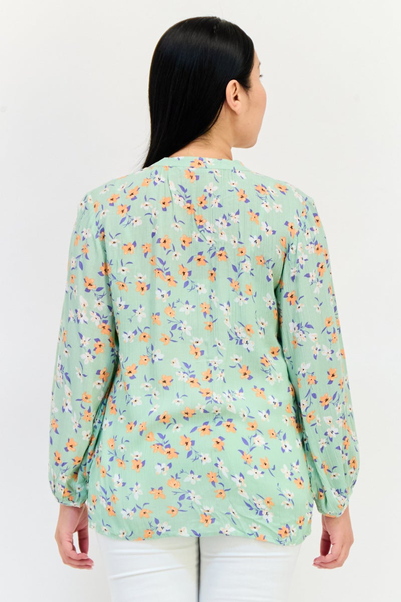 ONLY Women Split Neck Long Sleeve Floral Print Blouses, Multicolor  - Image 3