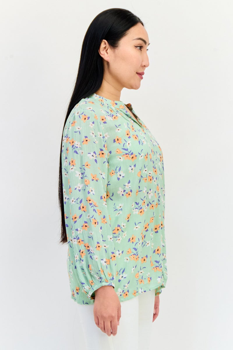 ONLY Women Split Neck Long Sleeve Floral Print Blouses, Multicolor  - Image 2