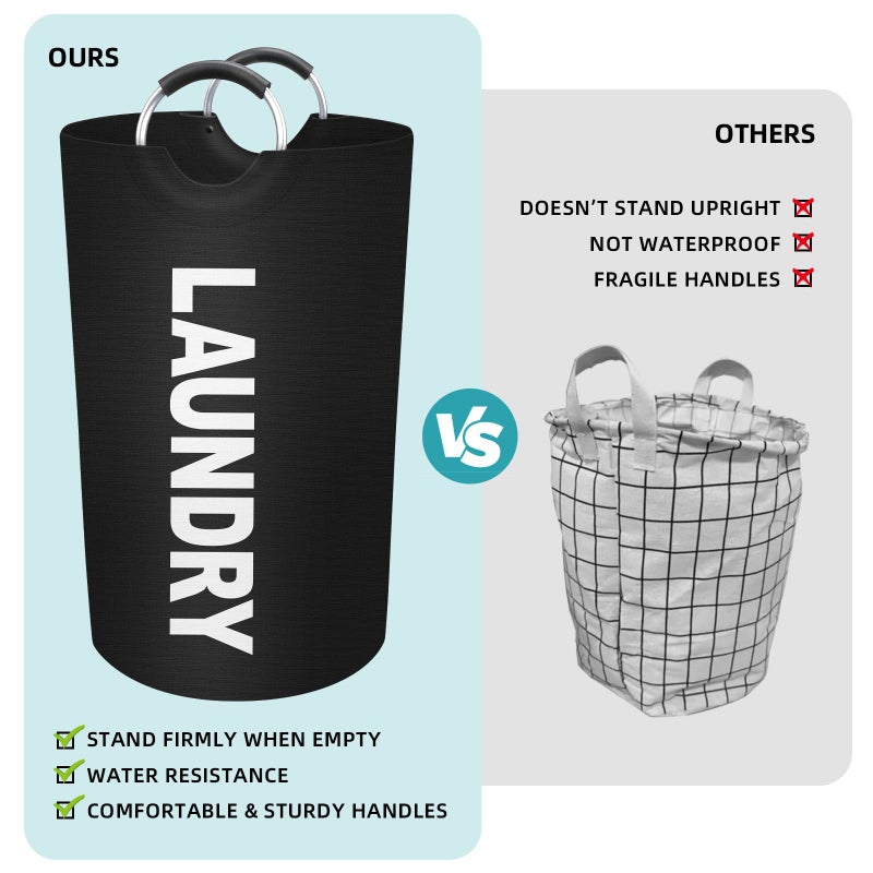 StorageRight 90L Large Laundry Basket, Laundry Hamper, Dirty Clothes Hamper for Laundry, Collapsible, Waterproof Laundry Baskets with Foam Protected Aluminum Handles for Laundry, Dorm, Family (Black) - Image 4