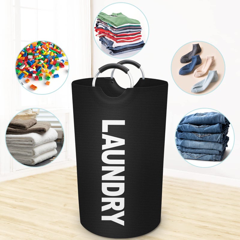 StorageRight 90L Large Laundry Basket, Laundry Hamper, Dirty Clothes Hamper for Laundry, Collapsible, Waterproof Laundry Baskets with Foam Protected Aluminum Handles for Laundry, Dorm, Family (Black) - Image 5