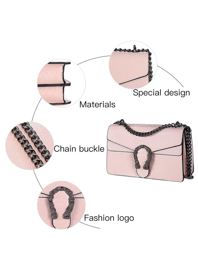 Vintage Snake Print Leather Shoulder Bag for Women Fashion Crossbody Satchel Handbag with Chain Strap Small Satchel for Daily Use Pink - Image 5