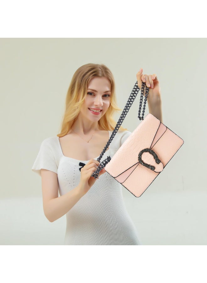 Vintage Snake Print Leather Shoulder Bag for Women Fashion Crossbody Satchel Handbag with Chain Strap Small Satchel for Daily Use Pink - Image 2
