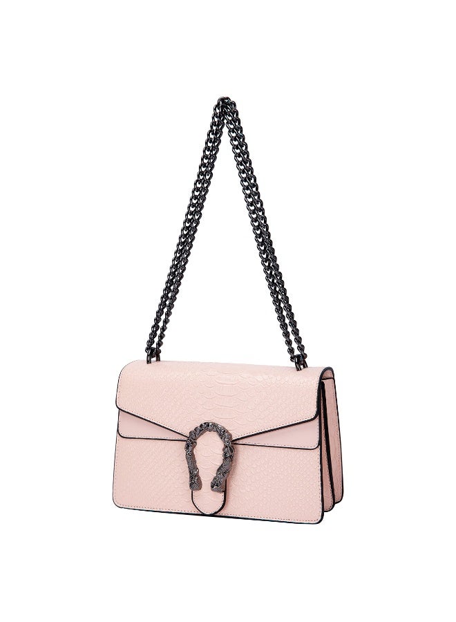 Vintage Snake Print Leather Shoulder Bag for Women Fashion Crossbody Satchel Handbag with Chain Strap Small Satchel for Daily Use Pink - Image 1