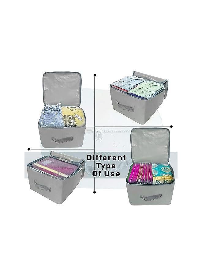 Green Tiger 2 Pack Nylon Wardrobe Bag Underbed Moisture Proof Cloth Storage Organizer, Storage box for Clothes Saree Bags with Zippered Closure & Handle (Grey, 37x35x23 cm) Square - Image 5