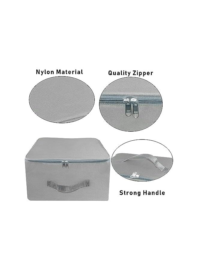 Green Tiger 2 Pack Nylon Wardrobe Bag Underbed Moisture Proof Cloth Storage Organizer, Storage box for Clothes Saree Bags with Zippered Closure & Handle (Grey, 37x35x23 cm) Square - Image 3