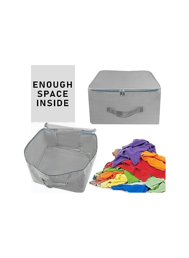 Green Tiger 2 Pack Nylon Wardrobe Bag Underbed Moisture Proof Cloth Storage Organizer, Storage box for Clothes Saree Bags with Zippered Closure & Handle (Grey, 37x35x23 cm) Square - Image 4